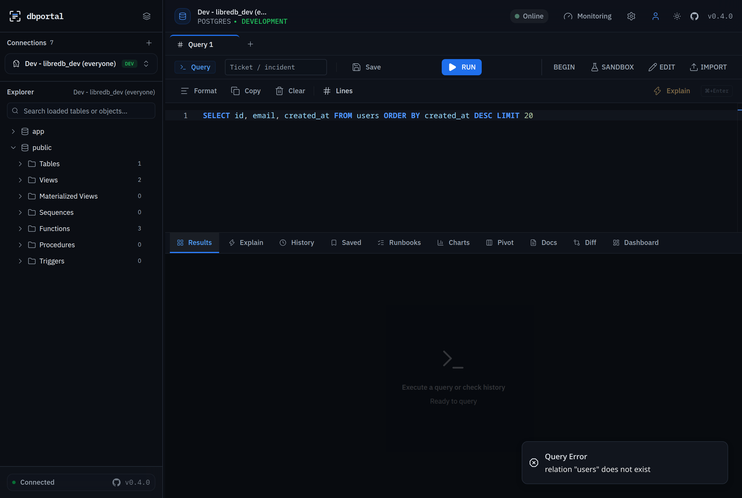 The studio: object tree, editor, results